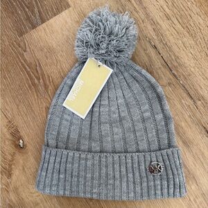 Michael Kors Gray Knit Beanie with Pom-Pom